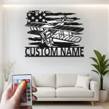 Décoration murale en métal personnalisée avec rétroéclairage - Drapeau américain - Cadeau pour pilote, hangar ou bureau