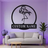 Arte mural de metal LED de flamenco | Cartel tropical personalizado para casa de playa | Decoración de ave Art Deco