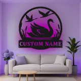 Décoration murale en métal personnalisée Cygne et Oies avec Rétroéclairage Cadeau pour Amoureux de la Nature Chambre ou Salon