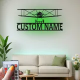 Décoration murale en métal LED personnalisée Biplan Cadeau d'aviation pour pilote Décor de hangar pour passionnés d'aviation