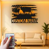 Décoration murale en métal personnalisée avec vache et veau en rétroéclairage - Cadeau pour agriculteurs - Décor de maison de campagne rustique