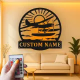 Insegna in metallo per idrovolante personalizzata | Arte murale LED personalizzata | Decorazione per piloti e casa al lago