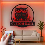 Cartel de búho a medida con luces LED | Decoración mural de metal de búho real personalizado | Decoración salvaje para amantes de la naturaleza | Cartel rústico para cabaña