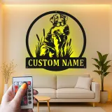 Arte da Parete in Metallo Personalizzata Labrador Retriever | Silhouette di Cani da Caccia LED | Regalo Personalizzato per Cacciatori e Decorazione per Baita