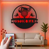 Panneau prénom de golf sur mesure avec lumières LED | Décoration murale en métal personnalisée | Cadeau pour golfeur | Décor man cave et bar sportif