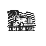 Panneau Trucker Personnalisé | Art Murale Métal Drapeau Américain LED | Cadeau Personnalisé pour Conducteur de Camion Semi | Décor Man Cave
