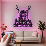 Insegna in metallo personalizzata per cacciatori con corna con luce LED regalo per appassionati di outdoor decorazione per cabin