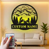 Custom Dirt Bike Mountain Scene Led Light Metal Wall Art Gift for Bikers Adventure Decor for Garage or Man Cave