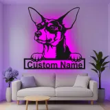 Cartel de metal personalizado con luz LED de chihuahua, regalo para amantes de los perros, decoración para sala de estar