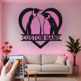 Cartel de metal LED personalizado de pareja de pingüinos regalo para decoración de dormitorio o salón