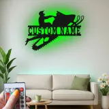 Cartel de metal personalizado para motorista de moto de nieve | Arte mural de metal LED | Decoración de deportes de invierno con nombre personalizado | Regalo para motorista de moto de nieve