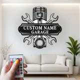Insegna LED personalizzata per garage | Insegna in metallo personalizzata per meccanici | Regalo per papà appassionato di auto | Decorazione officina