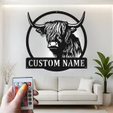 Highland Cow LED Metal Wall Art | Custom Ranch Sign | Personalized Farmhouse Decor Gift for Home & Business
