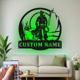 Cartel de metal personalizado con luz LED de vaquero y perro, regalo western para él, decoración rústica para el salón