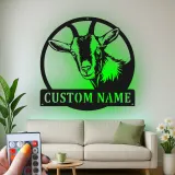 Custom Goat Metal Sign with LED | Personalized Farmhouse Wall Art | Rustic Barn Decor for Livestock Lovers & Homesteads