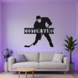 Insegna in Metallo Personalizzata per Giocatore di Hockey | Arte Murale LED Personalizzata | Decorazione per Hockey su Ghiaccio per Sala Giochi | Regalo per Fan