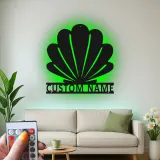 Art Murale en Métal Coquille Saint-Jacques | Décor Personnalisé Maison de Plage | Panneau de Nom Nautique Personnalisé avec LED
