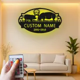 Custom Pig Family LED Sign | Personalized Metal Wall Art | Rustic Farmhouse Decor for Barn & Home | Farmer Gift