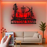 Décoration murale en métal personnalisée avec rétroéclairage LED pour panier de disc golf - Cadeau personnalisé pour disc golfers