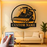 Cartel de metal LED personalizado de cosechadora de cereales Regalo para agricultores Decoración rústica de granja 2