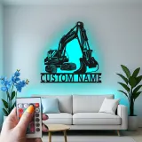 Custom Excavator Metal Sign | LED Light Wall Art | Construction Decor | Gift for Equipment Operator | Personalized Garage Sign
