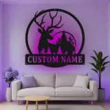 Cartel de metal personalizado con silueta de ciervo y luz LED, regalo para amantes de la naturaleza, decoración rústica para cabañas
