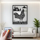 Décoration murale en métal personnalisée avec lumière LED de poulet fermier