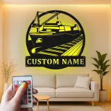 Décoration murale en métal LED personnalisée Grue de chantier - Cadeau nautique pour marins - Décor pour bureau ou cave à vin