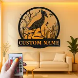 Enseigne héron en métal personnalisée | Décoration murale faune LED | Décor oiseau personnalisé pour amoureux de la nature | Enseigne cabane rustique