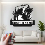 Custom Bison Led Light Metal Wall Art Personalized Wildlife Gift for Nature Lovers Rustic Home Decor 1