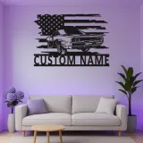Custom Muscle Car Metal Sign | American Flag LED Wall Art | Personalized Garage Decor | Retro Auto Man Cave Gift