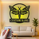 Décoration murale en métal personnalisée avec crâne de papillon et rétroéclairage LED - Cadeau gothique unique pour la chambre ou le salon
