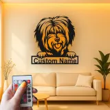 Cartel de metal LED de perro peludo personalizado, regalo para amantes de las mascotas, decoración para salón o espacio para mascotas