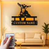 Letrero de metal LED de cabra personalizado | Decoración farmhouse personalizada | Arte mural rústico de granja para agricultores