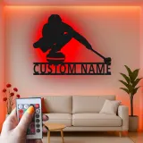 Décoration murale en métal personnalisée joueur de curling avec rétroéclairage LED Cadeau sportif pour les passionnés de curling Décor de salle de jeux 1