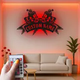 Insegna per Macchina dei Tatuaggi Personalizzata | Arte Murale in Metallo LED per Decorazione Studio Tatuaggi | Regalo per Artista del Tatuaggio