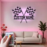 Cartel de metal LED personalizado de banderas de carreras - Regalo para entusiastas de los coches - Decoración para garajes o man caves 2