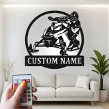 Insegna in metallo personalizzata per motoslitta | Arte murale LED personalizzata | Regalo per appassionati di sport invernali e decorazione per garage