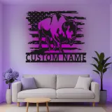 Custom Bison American Flag Led Light Metal Wall Art Personalized Patriotic Gift Rustic Home Decor