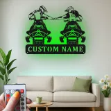Décoration murale en métal personnalisée pour couple de motards avec rétroéclairage LED - Cadeau de motard pour couples, décoration de garage ou de man cave