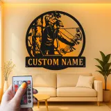 Custom Bow Hunter Led Light Metal Wall Art Personalized Gift for Archers Man Cave or Hunting Lodge Decor