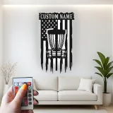 Insegna in metallo personalizzata con LED a forma di cestino per disc golf - Regalo per appassionati di disc golf - Decorazione per sala giochi sportiva