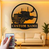 Décoration murale en métal LED personnalisée pour camion semi - Cadeau pour camionneur pour lui, décoration de garage ou de man cave
