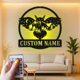 Insegna in metallo personalizzata con gufo | Insegna LED retroilluminata con nome per baita | Silhouette di gufo reale personalizzata, regalo per amanti della natura