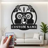 Personalized Racing Helmet Metal Sign | LED Light Wall Art for Garage | Custom Motorsport Decor | Gift for Racer