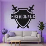 Insegna Scudo Medievale Personalizzata | Arte in Metallo LED Personalizzata | Decorazione per Cavalieri per Sala Giochi e Regalo per Appassionati di Fantasia