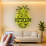 Insegna in metallo a forma di ananas personalizzata con LED | Arte murale floreale su misura | Decorazione tropicale per cucina e patio | Regalo originale per la nuova casa