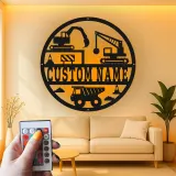 Custom Construction Site Led Light Metal Wall Art Personalized Gift for Kids Bedroom Decor for Little Builders