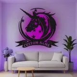 Cartel de metal LED personalizado de unicornio, regalo para decoración mágica de habitación infantil