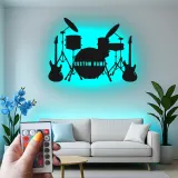 Custom Drum Set Led Light Metal Wall Art Personalized Musician Gift Studio or Music Room Decor 2